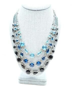 White House Black Market Y2K Three Strand Blue Crystal Ombre Necklace